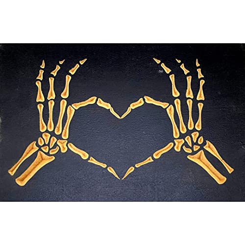 Skeleton Hands Heart Halloween Bathroom Decor - 6 x 9 Inch - Funny Wooden Decor - Gothic Decor - Halloween Decor - Black Skeleton Mantle Decoration - Farmhouse Halloween Decor - True Stock Studios