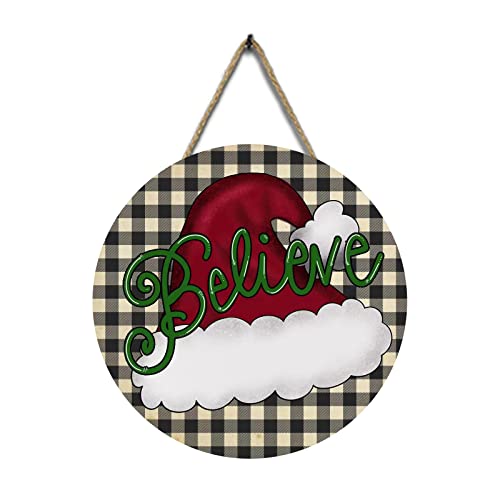 GLLBTPT Christmas Wooden Hanging Sign Door Decoration,Merry Christmas Welcome Sign Front Door with Christmas Hat for Christmas Home Window Wall Farmhouse Indoor Outdoor (M80267Q)