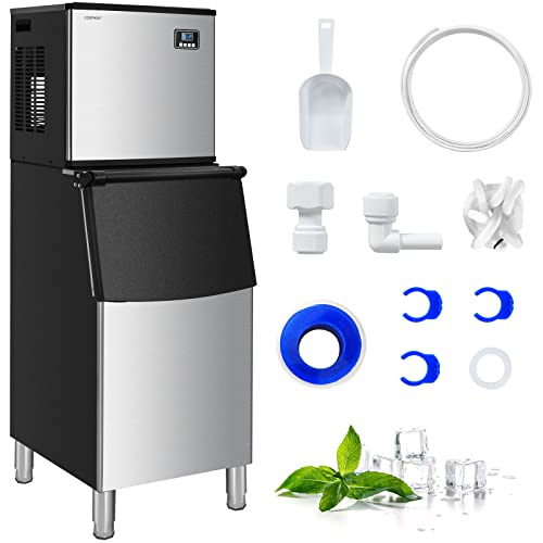 COSTWAY Split Commercial Ice Machine, 353LBS/24H Full-Automatic Vertical Industrial Modular Maker with 198 LBS Large Storage Bin, Ice Cubes Ready in 10-20 Mins, Professional Refrigeration Equipment