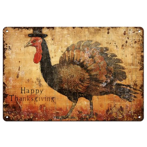 Rustic Primitive Turkey Thanksgiving Holiday Decoration Indoor Outdoor Metal Sign