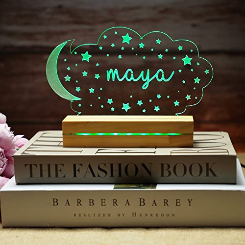 Customized Acrylic LED Lamp Personalized Lamp with Name with Cloud Moon Star Night Light for Children Boy Girl Customised Gift for Birthday Christmas