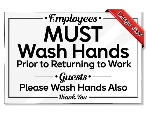 Airbnb Essentials for Hosts- Employees and Guests Must Wash Hands- Sink and Washroom Sign- 10-Pack 4"x6" Acrylic Sign w/Mounting Tape-Office Hotel and Bathroom Sign-Breakroom Cafeteria or Canteen Sign