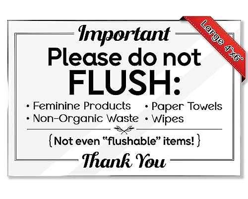 Airbnb Essentials for Hosts - Important Do Not Flush - Flush Only Toilet Paper Sign - 5-Pack Clean 4"x6" Acrylic Sign w/Mounting Tape - Do Not Flush Sign for Bathroom - Septic Sign for Bathroom