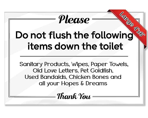 Airbnb Essentials for Hosts - Do Not Flush The Following - Flush Only Toilet Paper Sign - 5-Pack Clean 4"x6" Acrylic Sign w/Mounting Tape - Do Not Flush Sign for Bathroom - Septic Sign for Bathroom