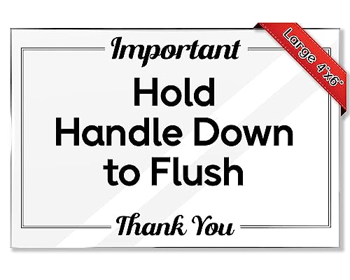 Airbnb Essentials for Hosts Bathroom Signs - Hold Handle Down To Flush - 10-Pack 4"x6" Acrylic Sign w/Mounting Tape - Bathroom Sign Rental Home Necessities - Bathroom Door Signs