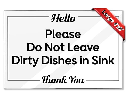 Airbnb Essentials For Hosts - Do Not Leave Dirty Dishes - 10-Pack 4"x6" Acrylic Sign w/Mounting Tape - Rental Home Necessities & Kitchen Signs - Perfect Airbnb Signs & No Dishes In Sink Sign