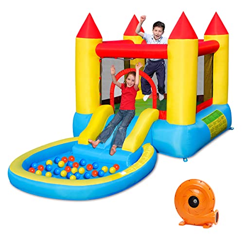 COSTWAY Inflatable Bounce House Kids Slide Jumping Castle Bouncer w/Pool and 580W Blower