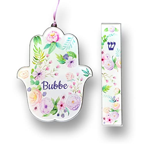 Hamsa and Mezuzah Gift Sets, Jewish Gift for Mom, Bubbe Birthday, Hanukkah (Bubbe, No Scroll)