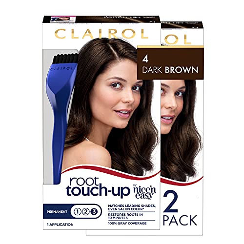 Clairol Root Touch-Up by Nice'n Easy Permanent Hair Dye, 4 Dark Brown Hair Color, Pack of 2