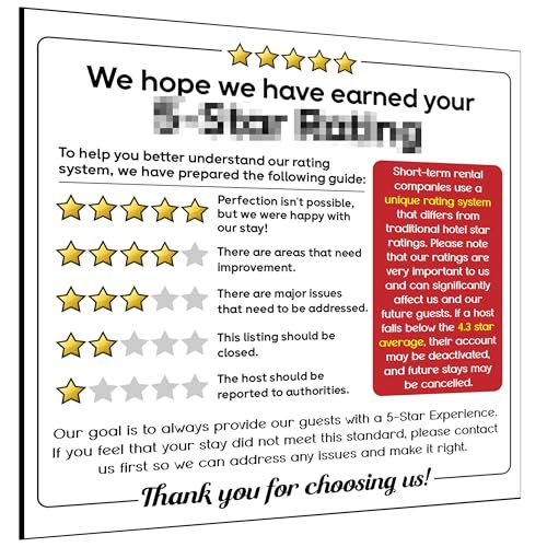 5 Star Rating Magnets for your Air Bnb Needs - Our Airbnb Signs are Great Airbnb Supplies, Vrbo, & Rental Friendly Decor - Our Airbnb Signs for Hosts Help to Encourage Guests to Leave a 5 Star Rating