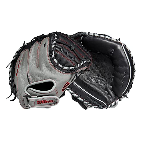 WILSON A500 32” Youth Baseball Catcher’s Mitt - Right Hand Throw, Grey/Black/Red