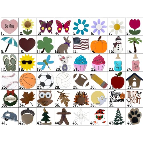 ADD ON Pieces for Wooden Hearts Handmade in USA WELCOME Season Changer Sign Metal Discs INTERCHANGEABLE *Heart Bunny Flag Pumpkin Snowman Flower Owl Tree Turkey Leaf Christmas Easter Thanksgiving