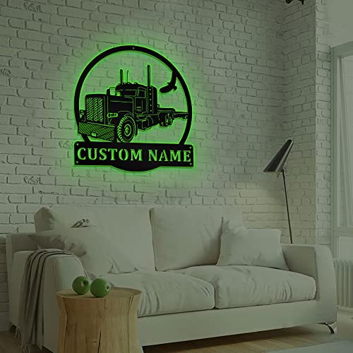 Custom Semi Truck Metal Wall Art With LED Light, Personalized Semi Truck Name Sign Decoration For Room, Semi Truck Home Decor, Custom Semi Truck,Semi Truck (8 inches)