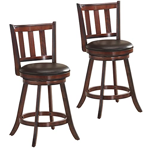 COSTWAY Bar Stools Set of 2, Counter Height Dining Chair, Fabric Upholstered 360 Degree Swivel, PVC Cushioned Seat, Perfect for Dining and Living Room (Height 25''-Set of 2)