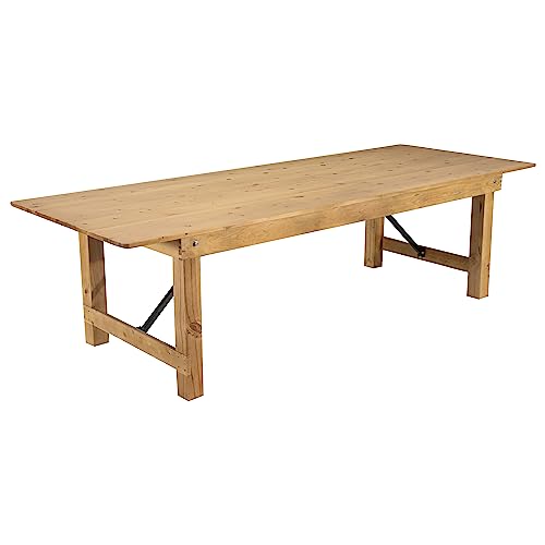 Flash Furniture Hercules Commercial Grade Farmhouse Dining Table | Solid Pine Foldable Table for 10 in Antique Rustic Light Natural | Rustic Charm for Home and Events