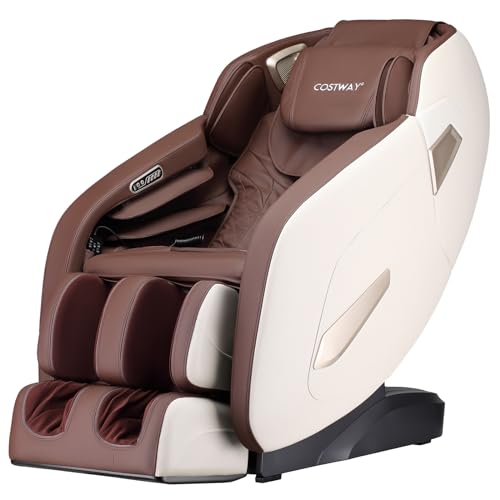 COSTWAY Full Body Massage Chair, SL Track Zero Gravity Shiatsu Recliner with airbag Coverage, Bluetooth Speaker, Foot Roller, Heat Therapy, Thai Stretch, Auto Body Detector, Space-Saving, Coffee