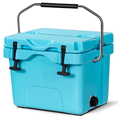 COSTWAY 16 Quart Cooler, 24 Can Insulated Ice Chest Box with Heavy Duty Handle and 2 Cup Holders, 3-5 Days Ice Retention, Portable Leakproof Hard Cooler for Camping, Fishing, Picnic, Outdoor (Blue)