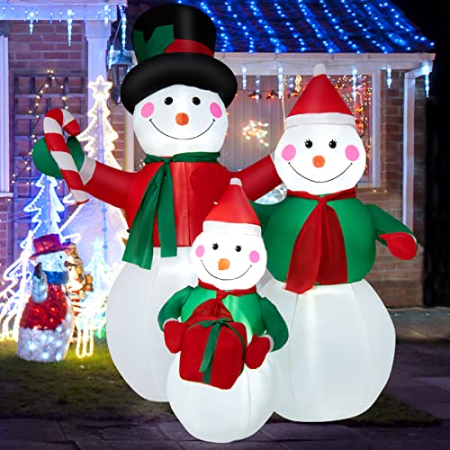 COSTWAY 6.5FT Inflatable Snowman Family, Blowup Christmas Decoration with LED Lights