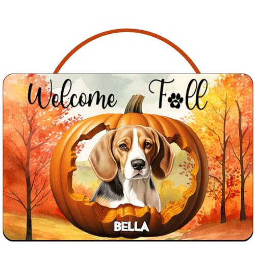 Personalized Welcome Fall Dog Door Sign by Gifts Made Personal | Pet Portrait | Gift for Dog Lovers | Wooden Wall Décor | Thanksgiving Pumpkin Door Hanger | Custom Signs | Autumn Plaques