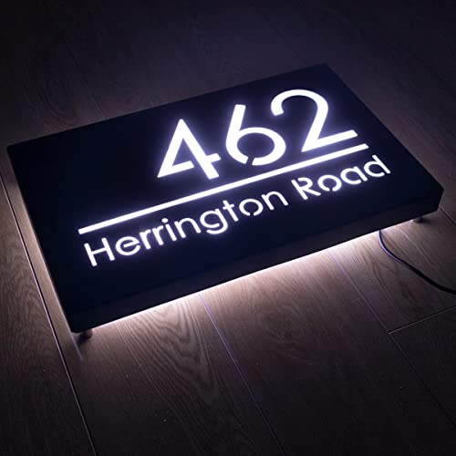 12V LED House Numbers for Street Backlit,Personalised Illuminated Address Numbers,Address Plaque Lighted with LED,Housewarming Gift (White Light)