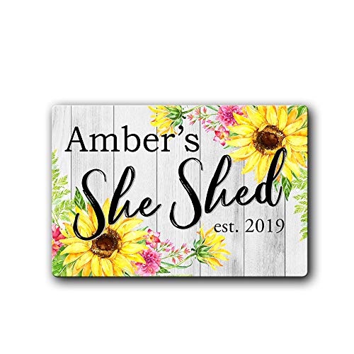 Personalized She Shed Floral Sunflower Metal Sign