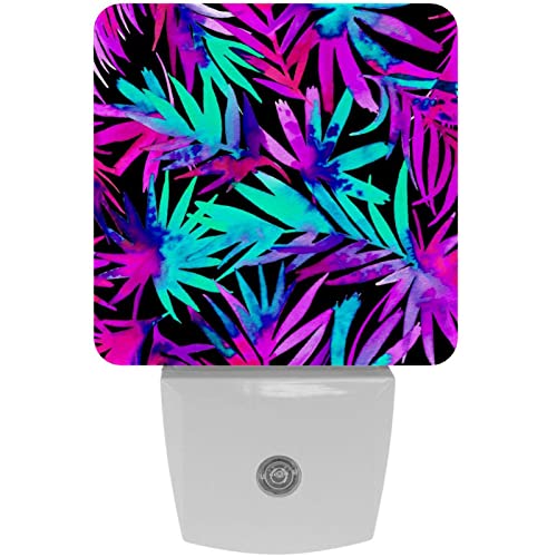 2 Pack Plug-in Nightlight LED Night Light Tropical Palms Leaves Neon Colors, Dusk-to-Dawn Sensor for Kid's Room Bathroom, Nursery, Kitchen, Hallway