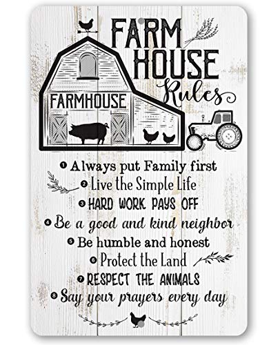 Farmhouse Rules - Great Farmhouse Wall Decor, Inspirational Positive Affirmation Farm Decoration, Country Home Display and Great Gift for Farm Owners, 12x18 Use Indoors or Outdoors Durable Metal Sign