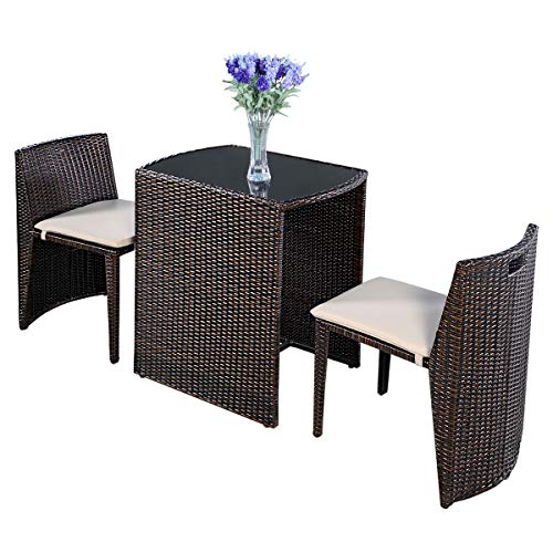 COSTWAY 3 PCS Cushioned Outdoor Wicker Patio Set Garden Sofa Seat No Assembly