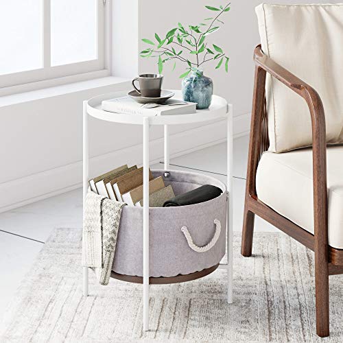 Nathan James Round Modern Side Accent or End Table for Living Room and Bedroom and Nursery Room,White/Gray