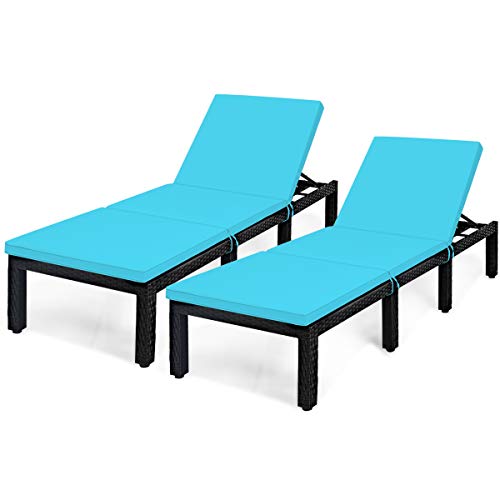 COSTWAY 2PCS Patio Rattan Lounge Chair Chaise Couch Cushion Height Adjustable