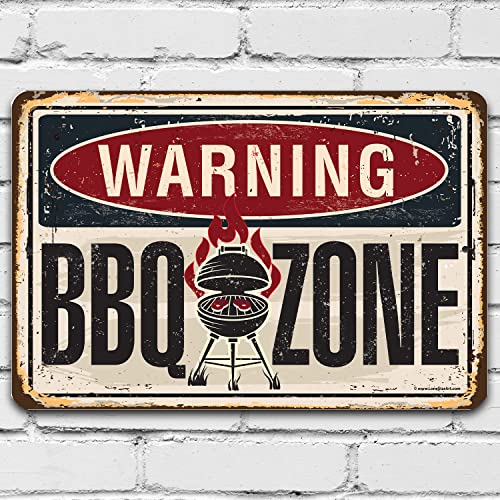 Grill Signs - Durable Metal Sign - Use Indoor/Outdoor - Great Grill and Barbeque Restaurant Decor and Gift (12" x 18", BBQ Zone)