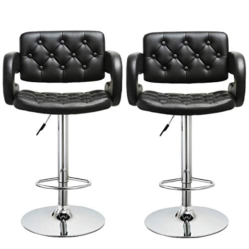 COSTWAY Bar Stools, Swivel Adjustable PU Leather Barstools with Armrest Hydraulic Pub stools for Bistro Home Pub, Set of 2 (Black)