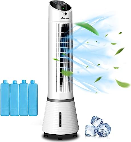 COSTWAY Evaporative Cooler, 3-in-1 Oscillating Tower Fan, Cooling and Humidifier with LED Display, 6L Water Tank, 8H Timer, 3 Speeds and 3 Modes, Portable Air Cooler with Remote for Home & Office