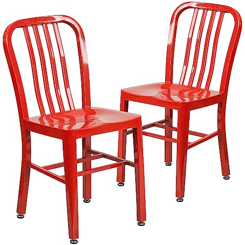 Flash Furniture Gael Commercial Grade 2 Pack Red Metal Indoor-Outdoor Chair