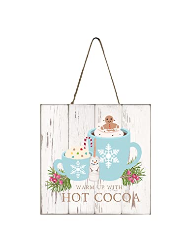 Warm Up with Hot Cocoa Christmas Ornament Wood Mini Sign 5" x 5"