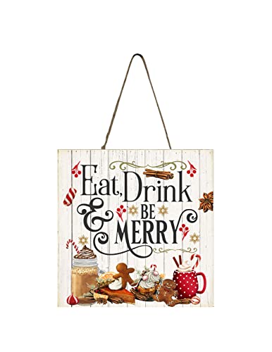 Eat Drink and Be Merry Christmas Ornament Wood Mini Sign 5" x 5"