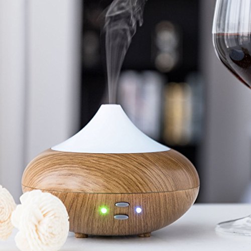 COSTWAY Aromatherapy Essential Oil Diffuser 210 ML, Ultrasonic Cool Mist Humidifier with 7 Color LED Lights for Bedroom Office Yoga Spa, Light Wood Grain