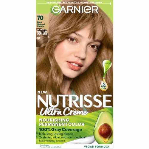 Garnier Hair Color Nutrisse Nourishing Creme, 70 Dark Natural Blonde (Almond Crème) Permanent Hair Dye, 1 Count (Packaging May Vary)