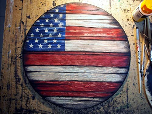 American Flag painted on worn out wood | Rustic decor inspired by aged wine barrel tops | American Flag Wall Art | Handmade wood wall decor | Personalized signs