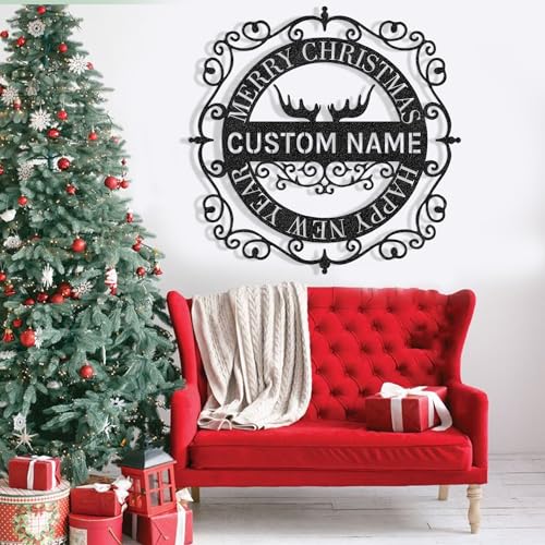 Custom Metal Signs Christmas Antlers Metal Name Sign Metal Wall Art Wall Decor Metal Wall Art Last Name Sign Family Name Sign Personalized Wedding Gift Fire Pit Sign Outdoor Decor Cabin Sign