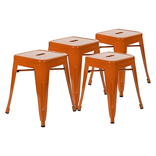 Flash Furniture Metal Dining Table Height Stool - Backless Orange Kai Commercial Grade Stool - 18 Inch Stackable Dining Chair - Set of 4