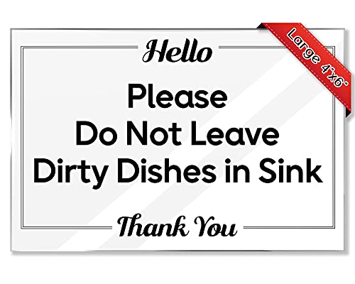 Airbnb Essentials For Hosts - Do Not Leave Dirty Dishes - 4"x6" Acrylic Sign w/Mounting Tape - No Food Sign - Rental Home Necessities & Kitchen Signs - Perfect Airbnb Signs & No Dishes In Sink Sign