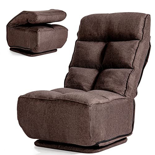 COSTWAY 360¡ Swivel Floor Gaming Chair, Folding Comfy Lounge Recliner with 6-Level Adjustable Head & Backrest, Padded Floor Lazy Sofa for Bedroom, Living Room (Coffee)