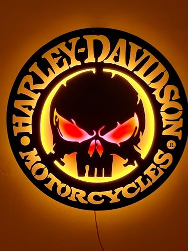 Harley Metal Led Wall Sign (METAL), Lighted Harley, Harley Led Sign, Harley Logo Sign, Mancave Decor, Davidson gifts For Men, Harley Gift, Motorcycle Fan, Motorcycle Art (R : 19.7" / 50cm, Amber-Red)