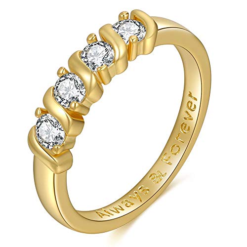 COSTWAY 18K Gold Plated Cubic Zirconia Inlay Shiny Ring Statement Ring for Women Girls Always & Forever Size 9