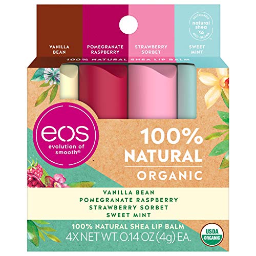 eos USDA Organic Lip Balm - Variety Pack Lip Care to Nourish Dry Lips 100% Natural and Gluten Free Long Lasting Hydration 4 Count(Pack of 1)