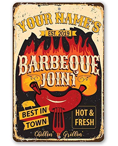 Grill Signs - Durable Metal Sign - Use Indoor/Outdoor - Great Grill and Barbeque Restaurant Decor and Gift (Personalized, Your Barbeque Joint)