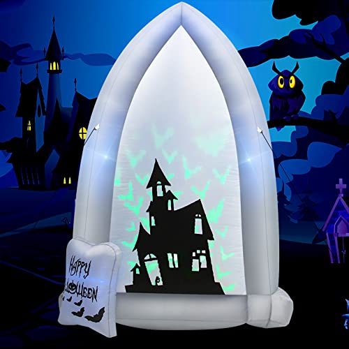 COSTWAY 7 FT Halloween Inflatable Tombstone Yard Decoration w/Bat LED Projector