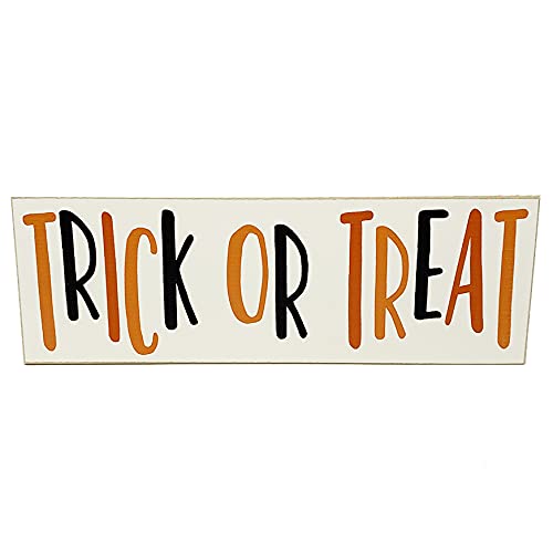 Trick or Treat Wood Sign - Orange and Black Halloween Decor - October 31 Tiered Tray Wooden Sign