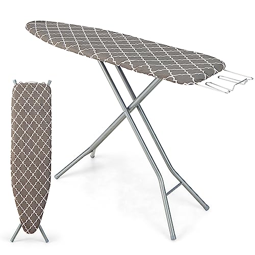 COSTWAY Ironing Board Full Size, 60.5Ó x 14.5Ó Iron Stand w/Extra Ironing Board Cover, 7 Heights Available, Detachable Iron Rest, Safety Lock, Foldable Iron Table for Dorm, Home, Laundry Use (Gray)